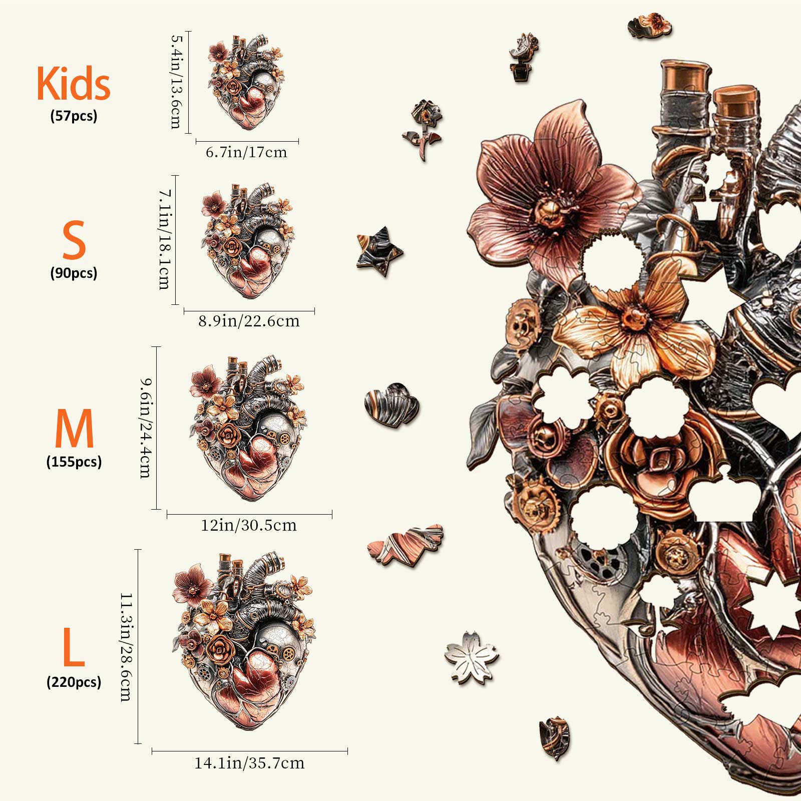 3D Mechanical Heart Wooden Jigsaw Puzzle