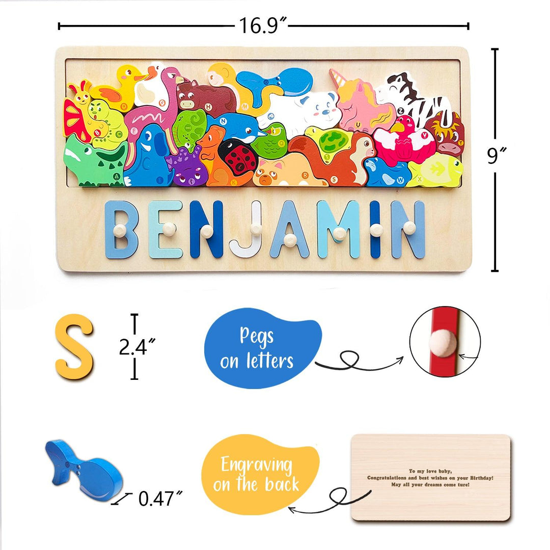 Personalized Baby Name Puzzle With Different Animals-Woodbests