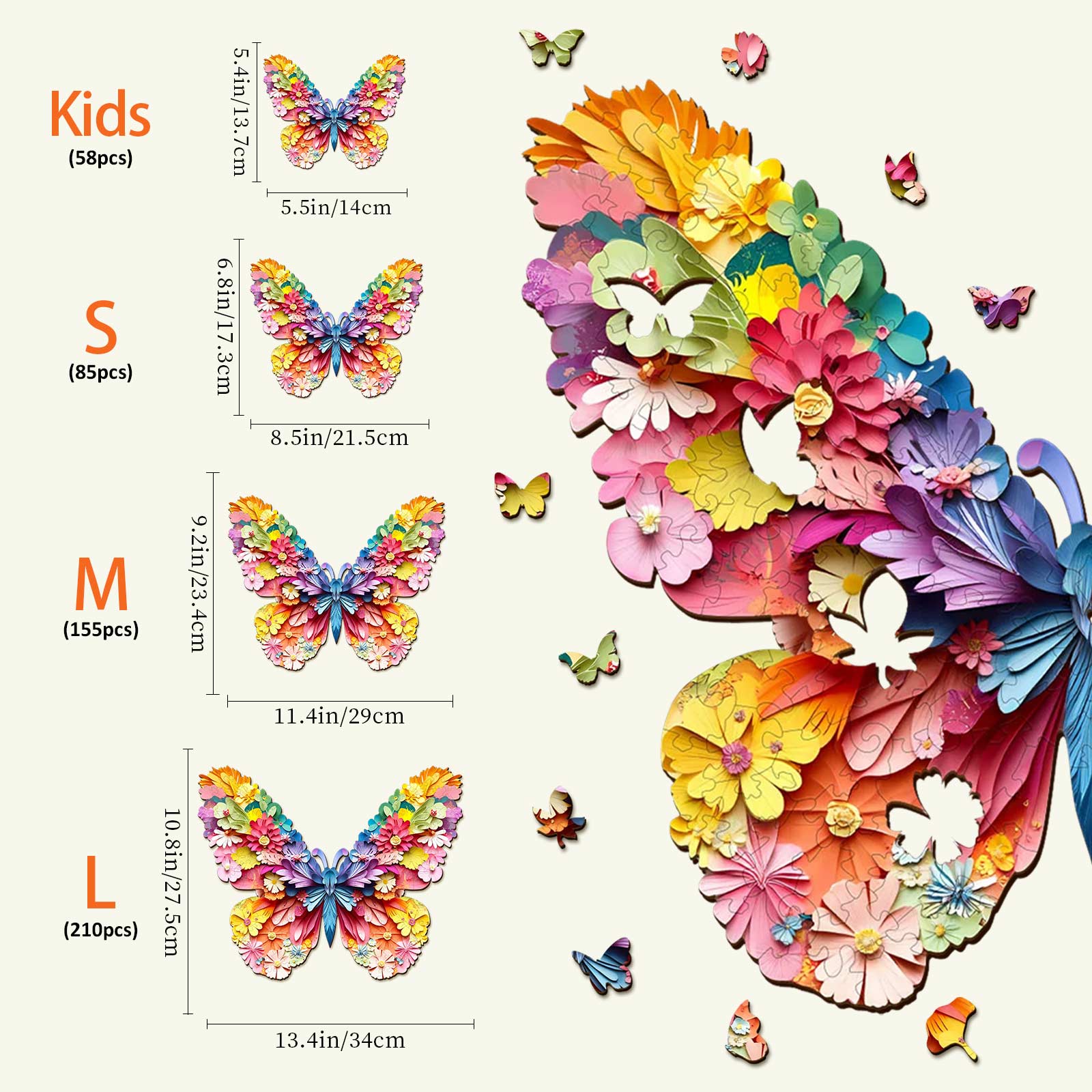 Puzzle en bois en forme de papillon coloré en 3D