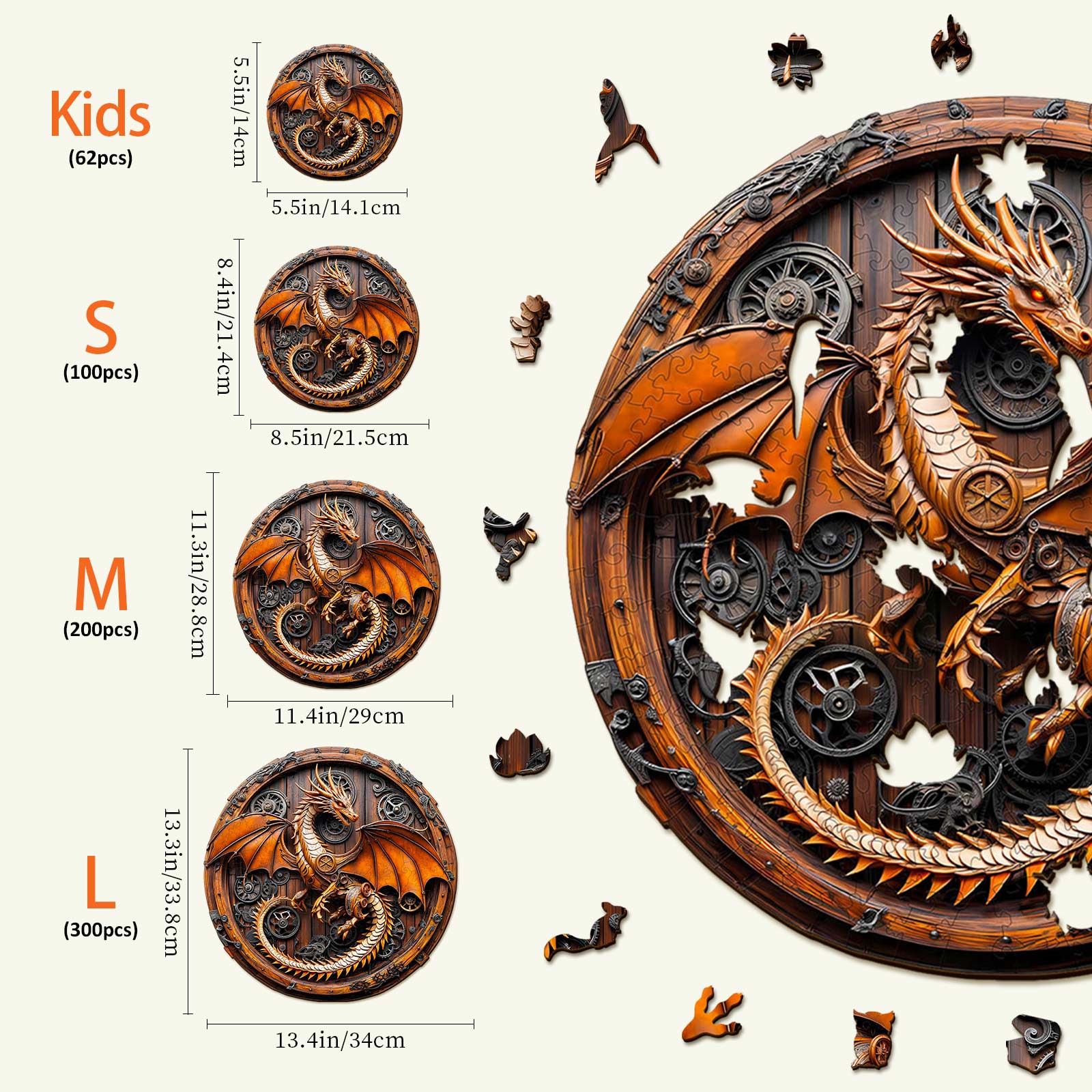 Puzzle en bois 3D Dragon Mécanique-1