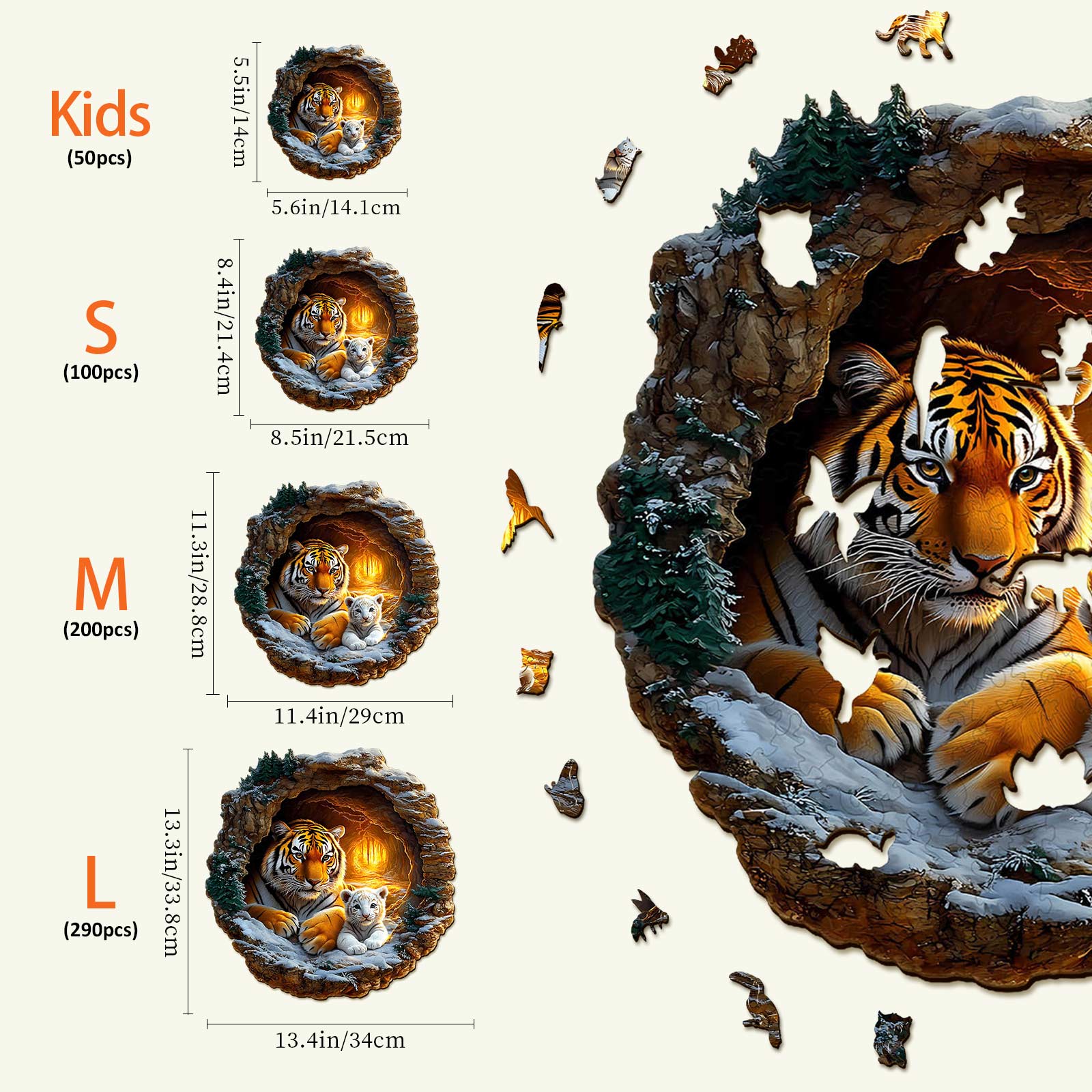 Puzzle en bois 3D Famille de tigres-2