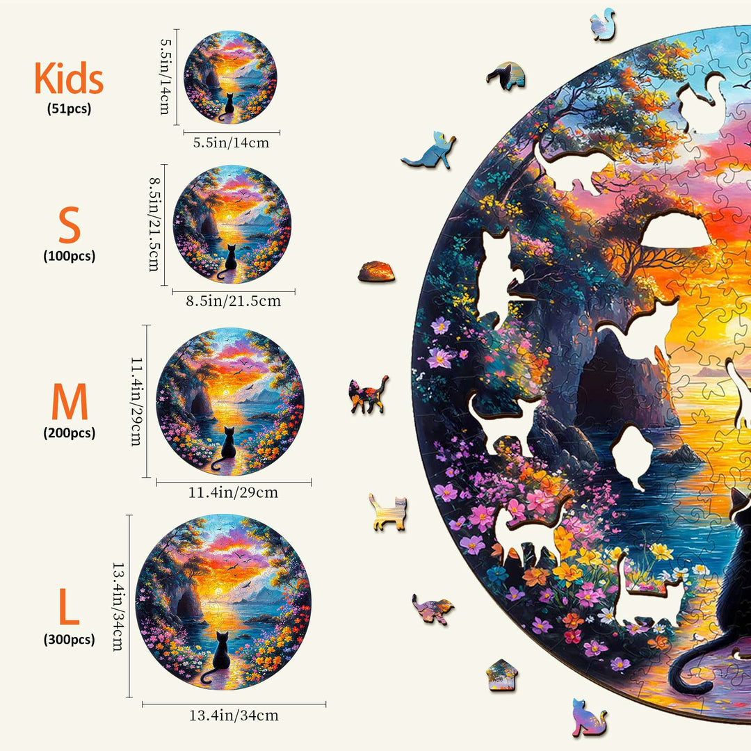 Rompecabezas de Madera de Gatito al Atardecer