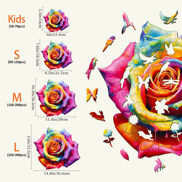 Rompecabezas de madera de rosas coloridas 