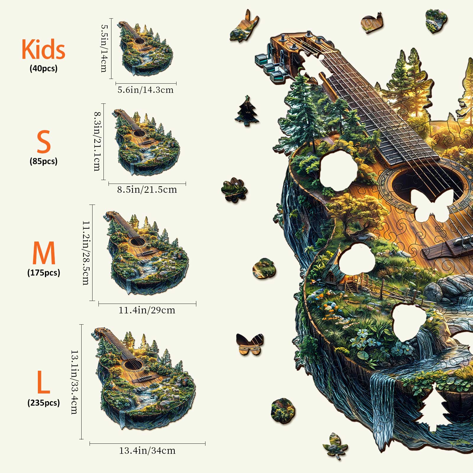 Rompecabezas de madera en forma de guitarra Forest
