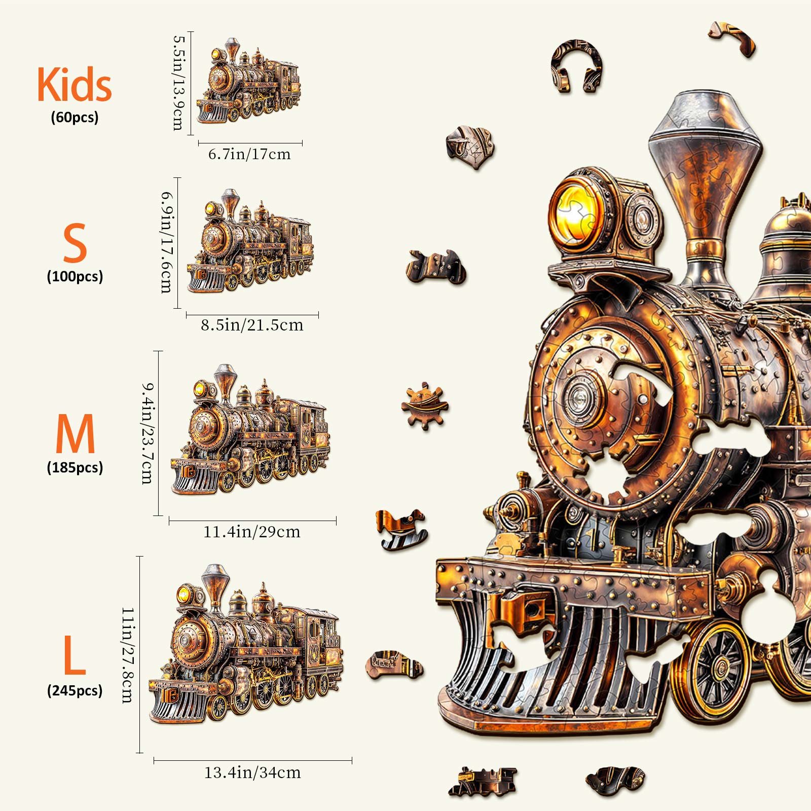 3D Mechanical Steam Train Wooden Jigsaw Puzzle