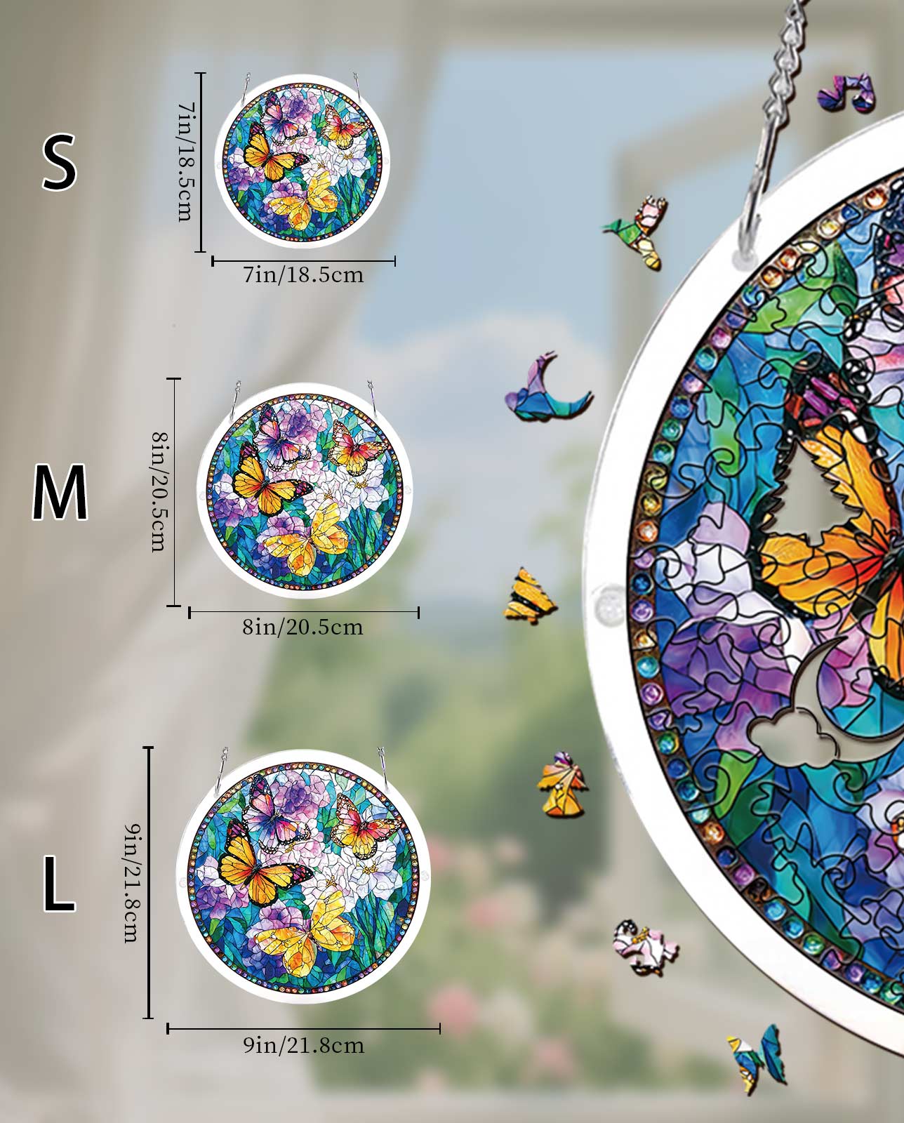 Acrylpuzzle-Sonnenfänger - Schmetterlinge in Blüte