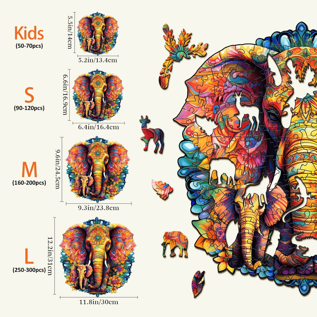 Mandala-Eltern-Kind-Elefant-Holzpuzzle