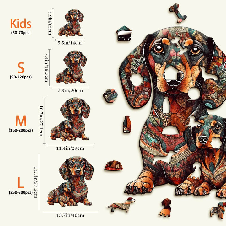 Dachshund Family - 2 Wooden Jigsaw Puzzle