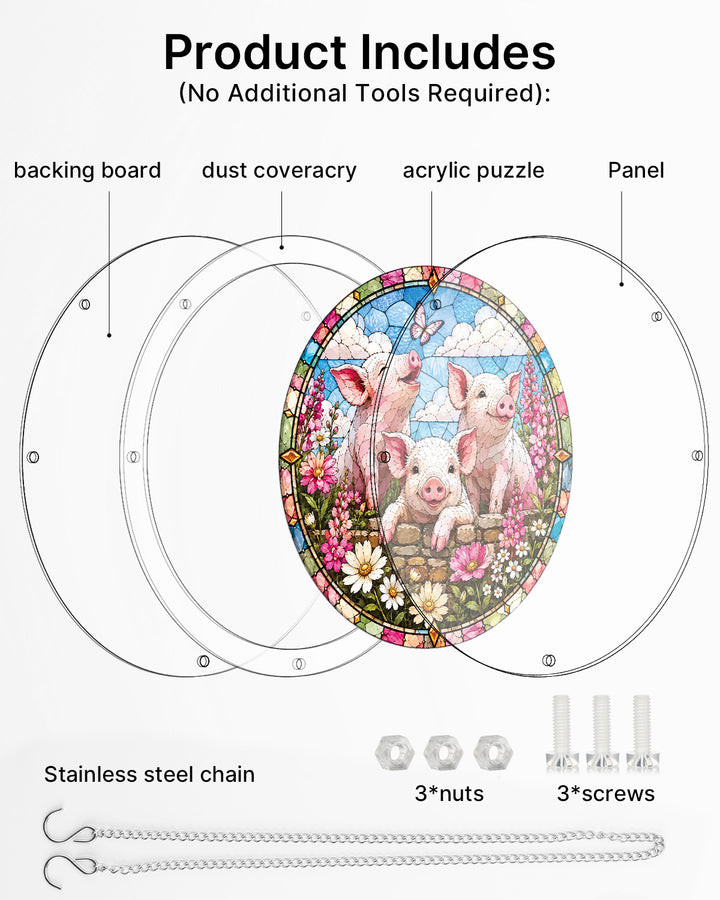 Acrylic Jigsaw Puzzle Suncatcher - Meadow Piglets