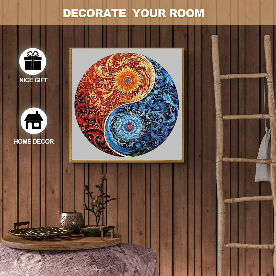 Yellow Blue Yin Yang Wooden Jigsaw Puzzle-Woodbests