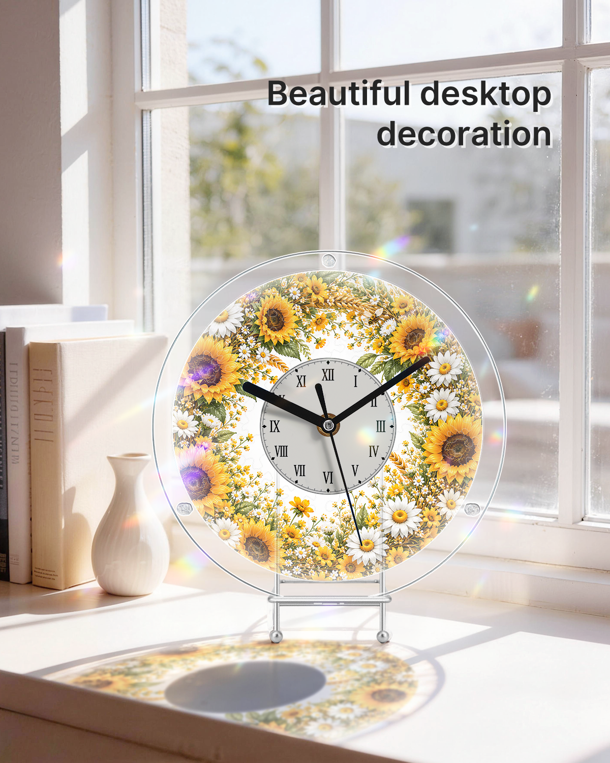 DIY Acrylpuzzle-Uhr Bausatz - Goldenes Sonnenblumenfeld