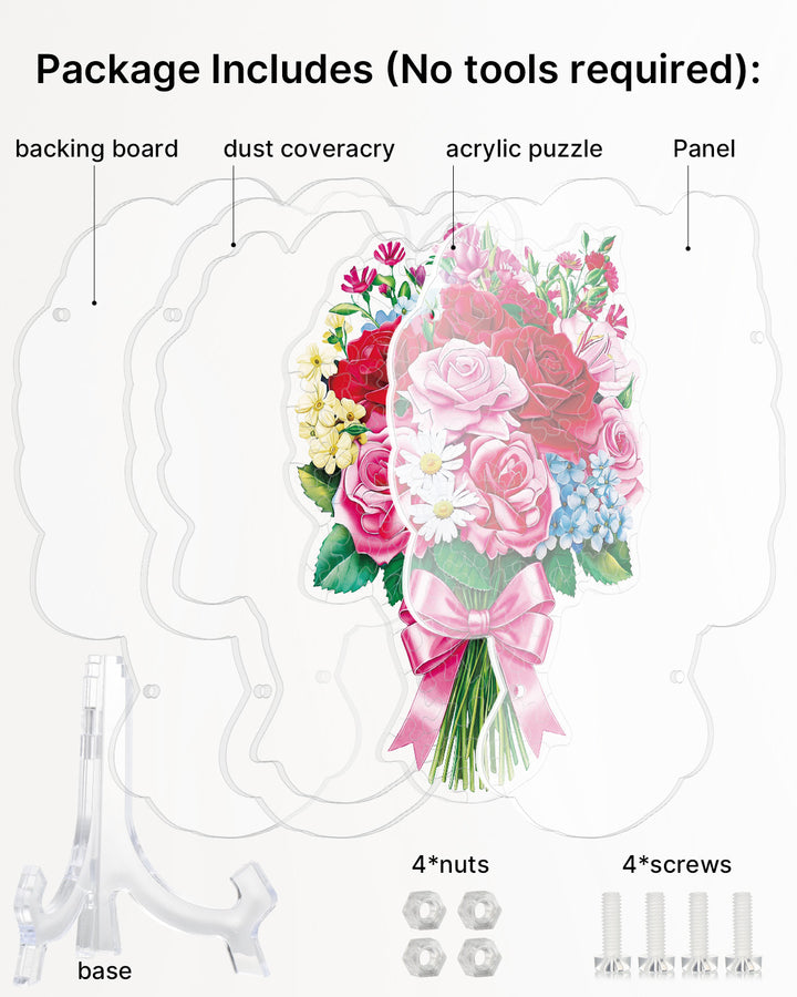Acrylic Jigsaw Puzzle Suncatcher - Blooming Rose Bouquet