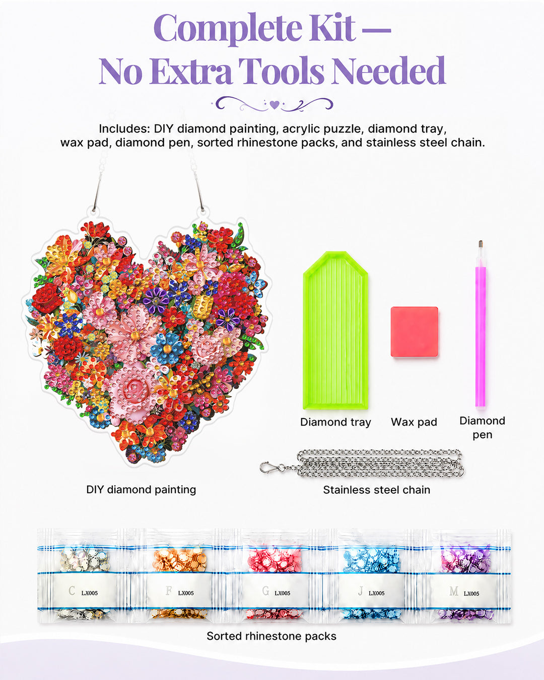 5D DIY Diamond Painting Suncatcher Kit - Blooming Heart