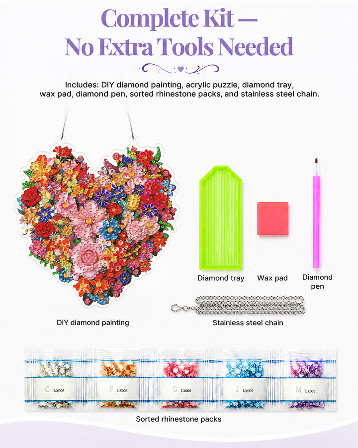5D DIY Diamond Painting Suncatcher Kit - Blooming Heart