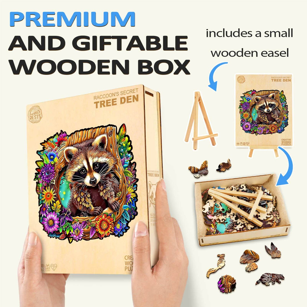 Raccoon's Secret Tree Den Wooden Jigsaw Puzzle