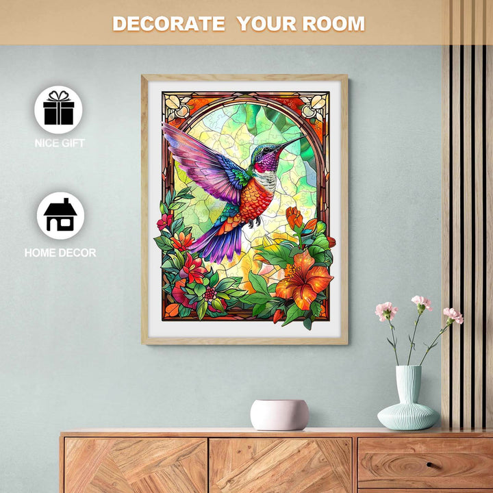 Stained Glass Hummingbird-3 Wooden Jigsaw Puzzle