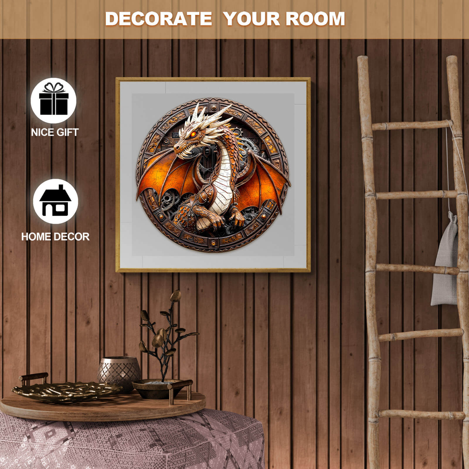 3D Mechanical Dragon-2 wooden jigsaw puzzle displayed as home decor, ideal for decorating your room and as a nice gift.