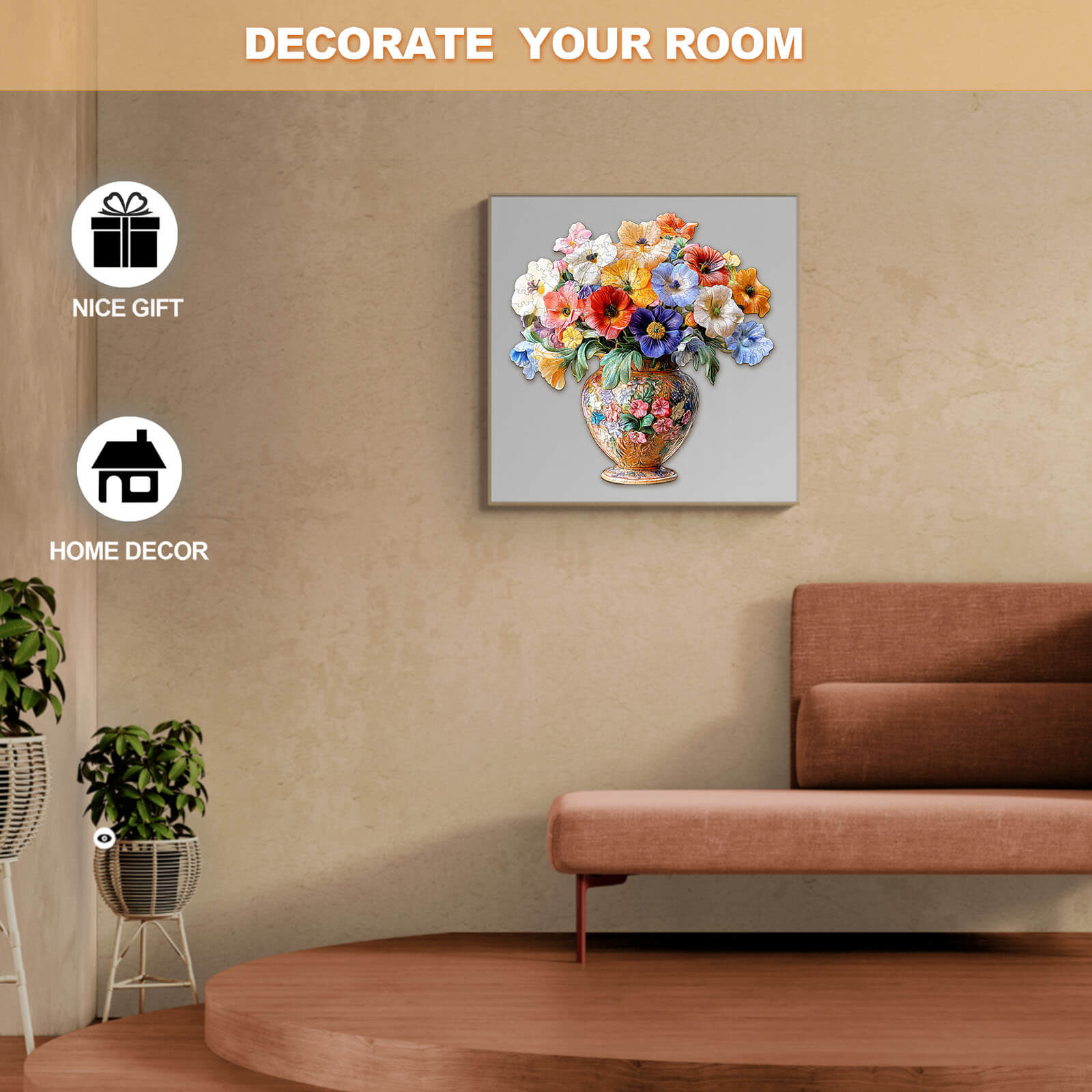3D vintage flower jigsaw puzzle displayed as home decor, perfect for gift-giving and enhancing room aesthetics.
