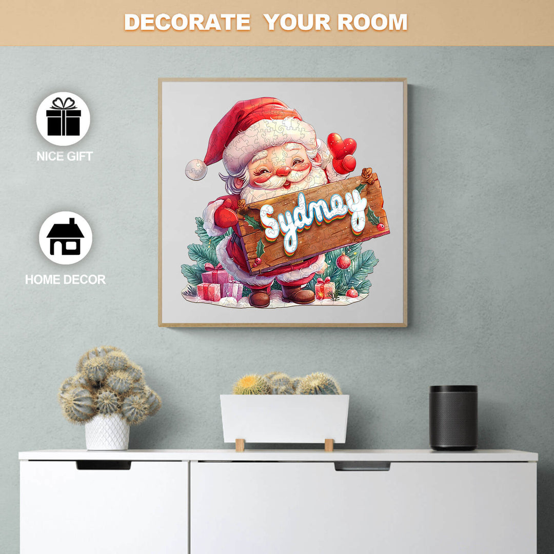 Santa Claus Custom Name Wooden Jigsaw Puzzle - Woodbests