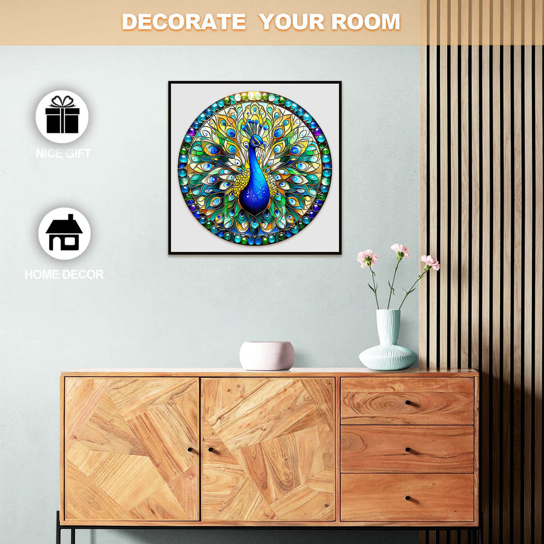 Stained Glass Peacock Wooden Jigsaw Puzzle