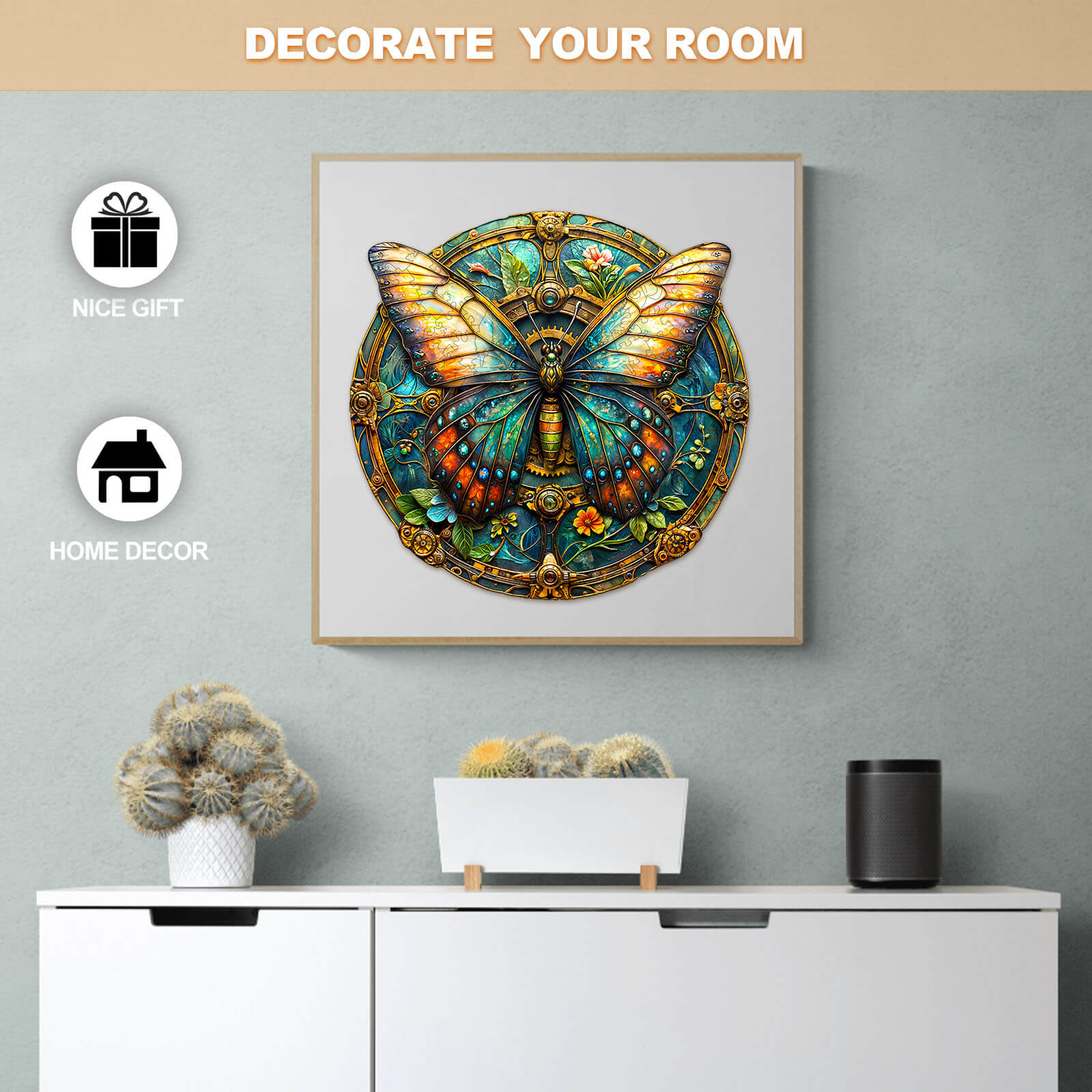 Vintage butterfly-2 wooden jigsaw puzzle on display for home decor and thoughtful gifting.