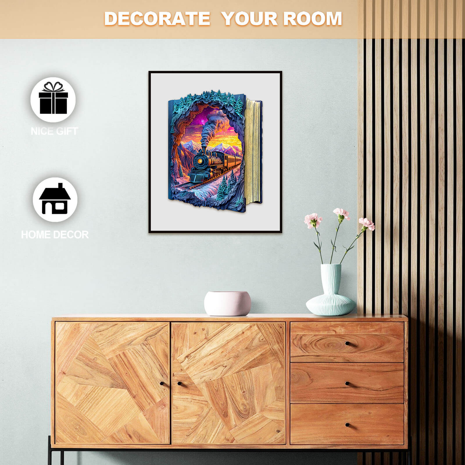 3D Aurora Train wooden jigsaw puzzle artwork, ideal for home decor and a thoughtful gift for puzzle enthusiasts.