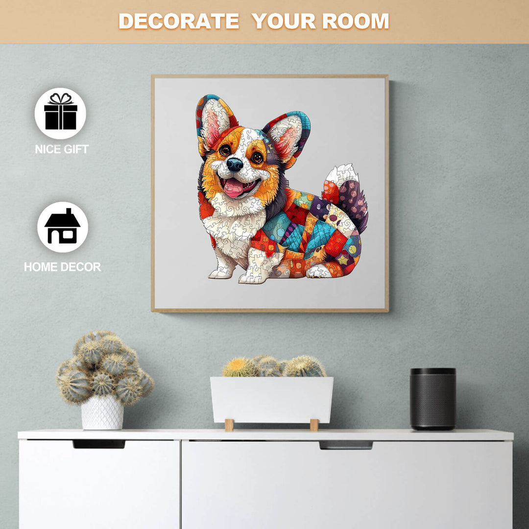 Patchwork Corgi Wooden Jigsaw Puzzle