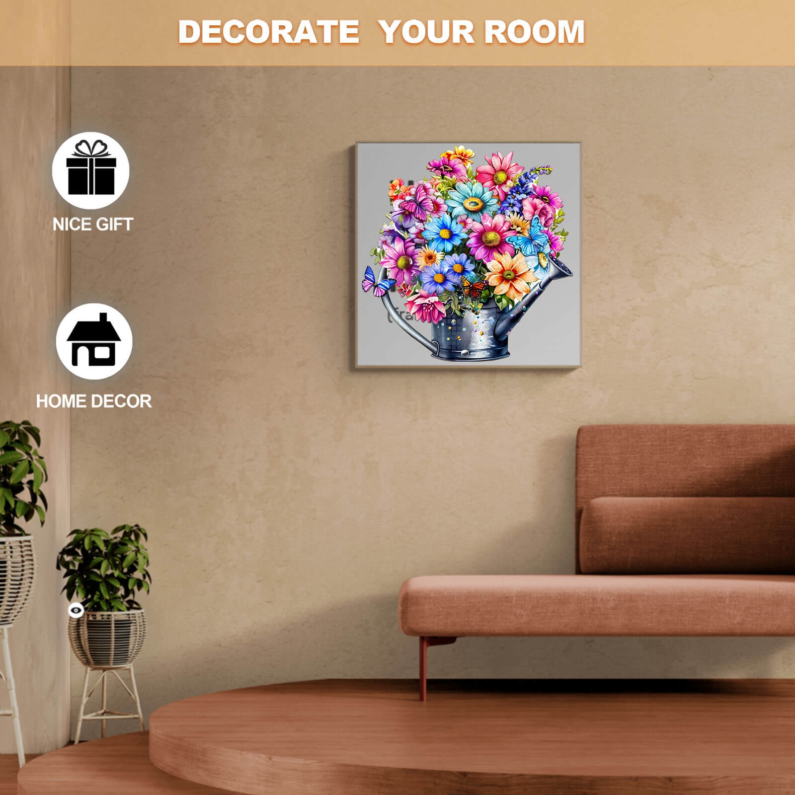 Beautiful wooden flower jigsaw puzzle displayed in a stylish home setting, perfect for decoration and gifting.