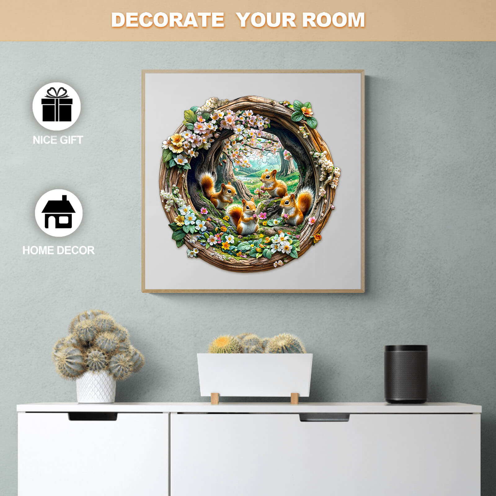 3D Spring Squirrel wooden jigsaw puzzle, perfect for home decor and as a thoughtful gift.