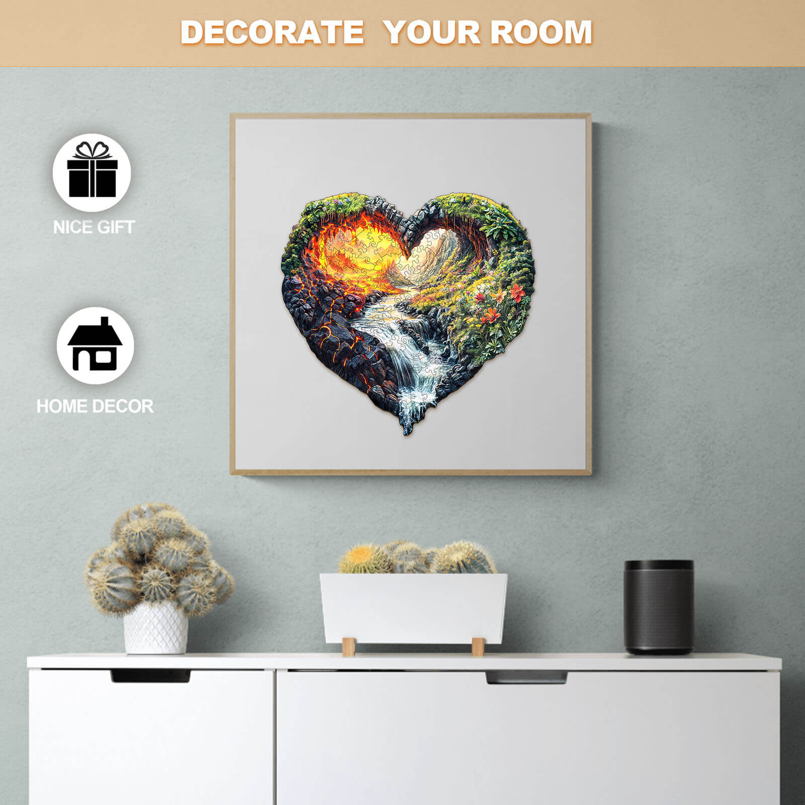 ETERNAL FLOW wooden jigsaw puzzle displayed as vibrant heart art piece, perfect for home decor and thoughtful gift.