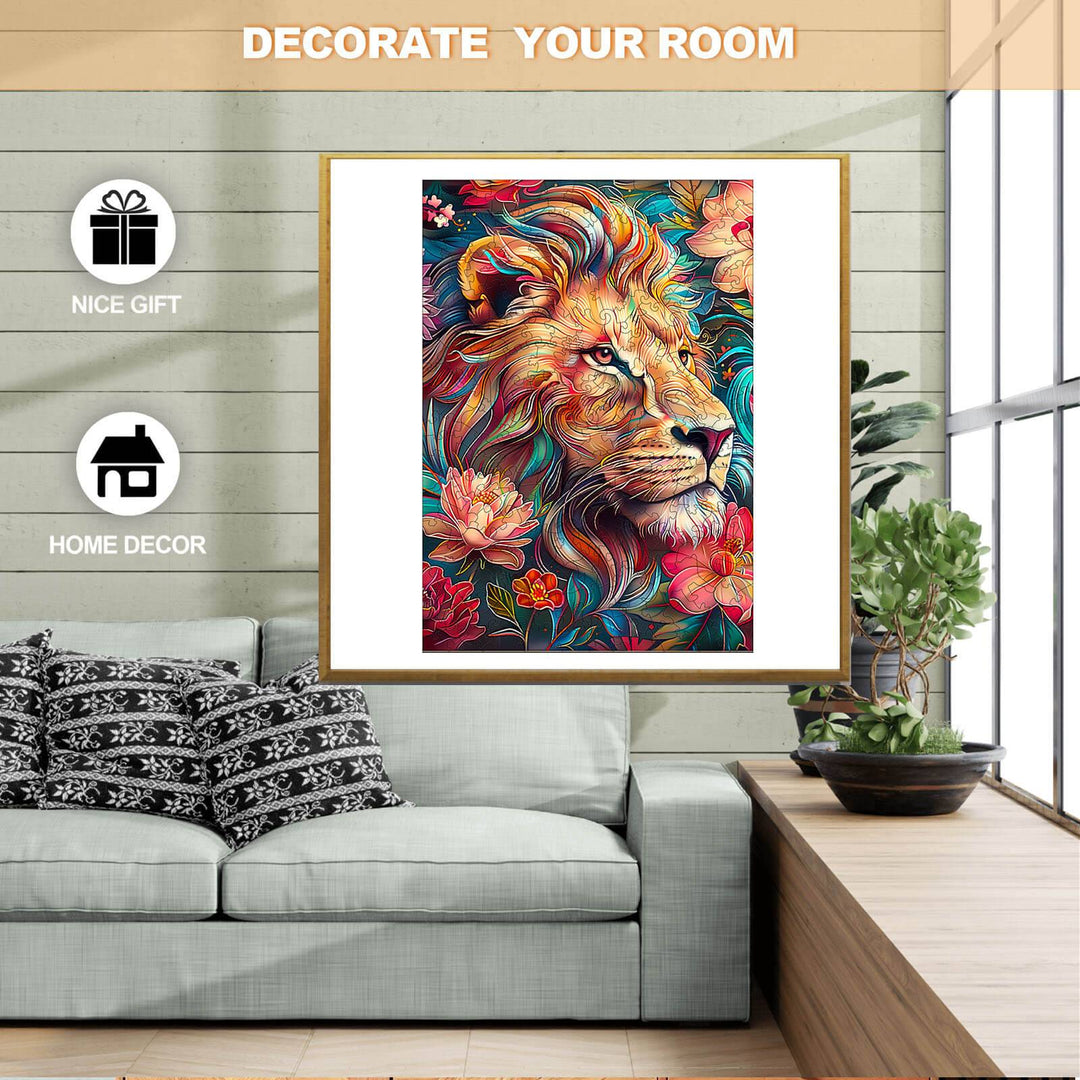 Blossom-Kissed Lion-2 Wooden Jigsaw Puzzle