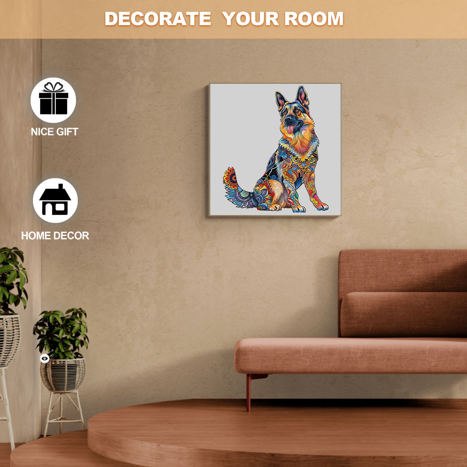 Colorful German Shepherd wall art for home decor and as a nice gift, enhancing your room's atmosphere.