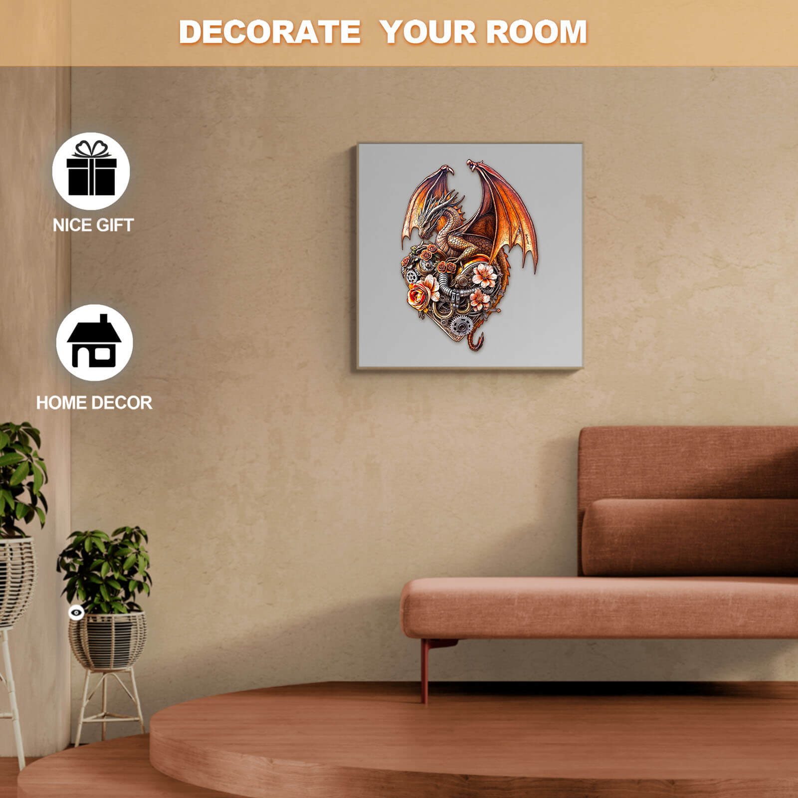 Dragon Heart Machina wooden jigsaw puzzle artwork, ideal for home decor and a thoughtful gift.