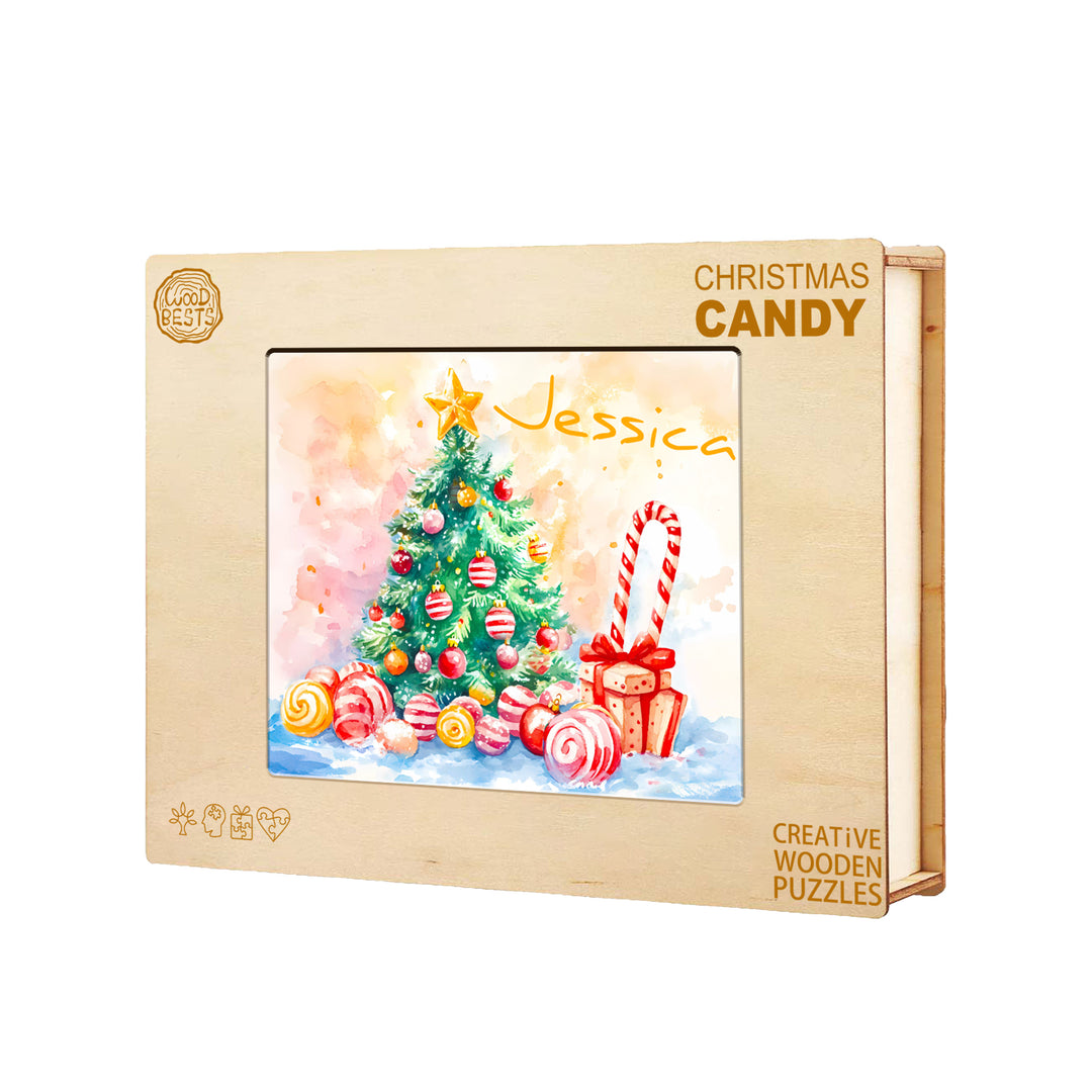 Happy Christmas - Children's Name Custom Wooden Jigsaw Puzzle