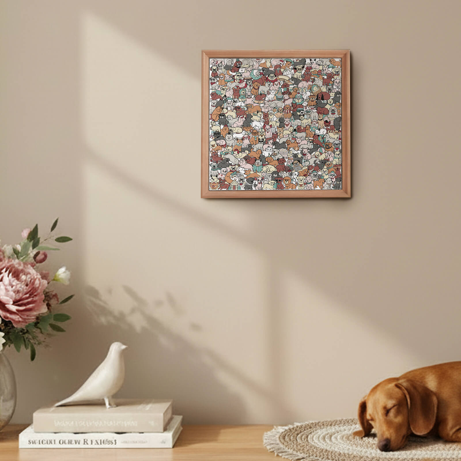 Puzzle carré en bois 195 pièces couleur Morandi en forme de chien mignon