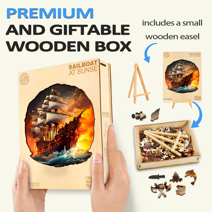 Sailboat At Sunse Wooden Jigsaw Puzzle