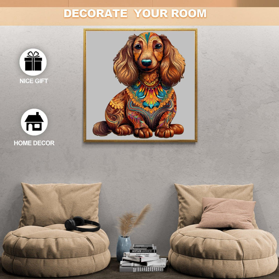 Long-haired Dachshund 2 Wooden Jigsaw Puzzle