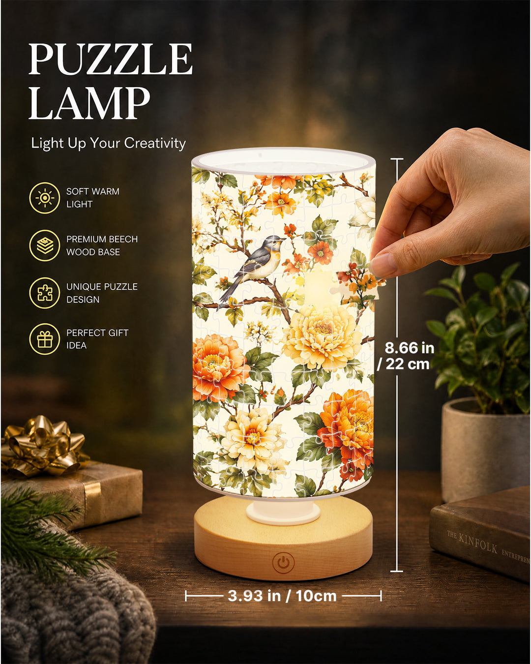 DIY Dimmable Acrylic Puzzle Lamp -Golden Rose Birdsong