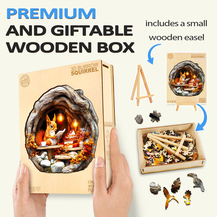 3D Burrow Squirrel Wooden Jigsaw Puzzle