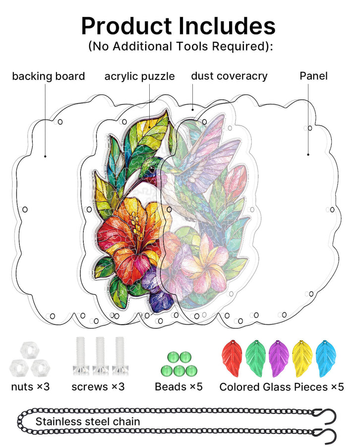 Acrylic Puzzle Suncatcher Wind Chime - Hummingbird Garden