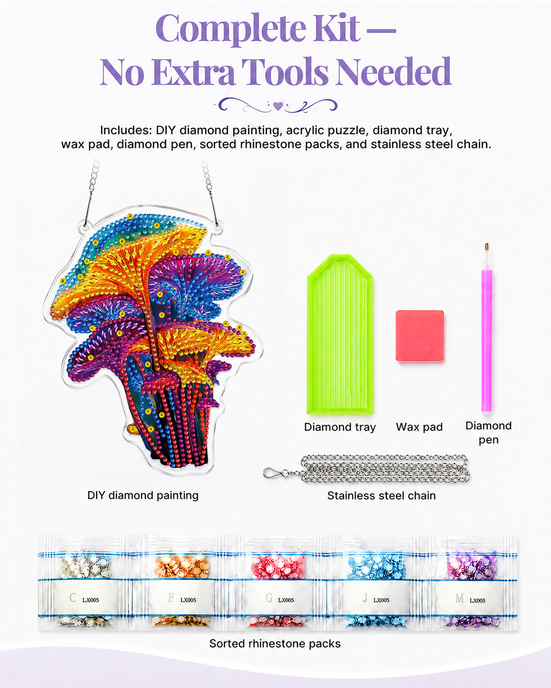 5D DIY Diamond Painting Suncatcher Kit - Fantasy Rainbow Mushrooms