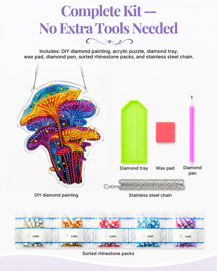 5D DIY Diamond Painting Suncatcher Kit - Fantasy Rainbow Mushrooms