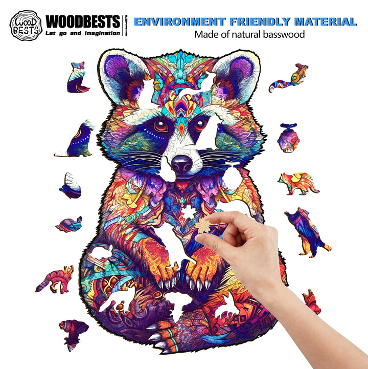 Resourceful Raccoon Wooden Jigsaw Puzzle-Woodbests