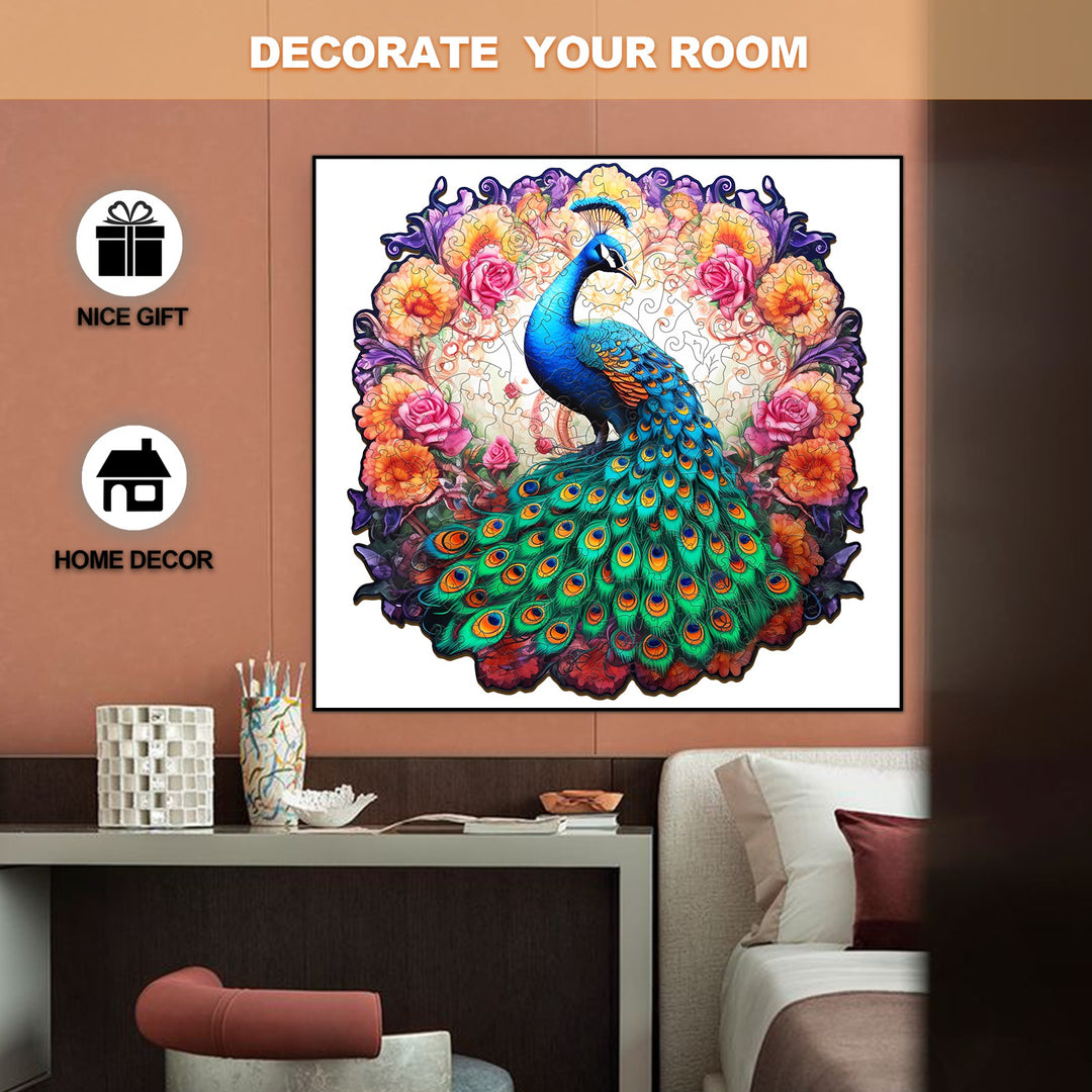 Male Peacock Wooden Jigsaw Puzzle-Woodbests