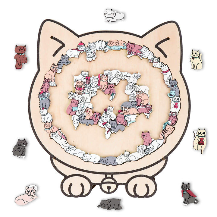 Morandi-Colored Cute Cat Shaped Wooden Jigsaw Puzzle