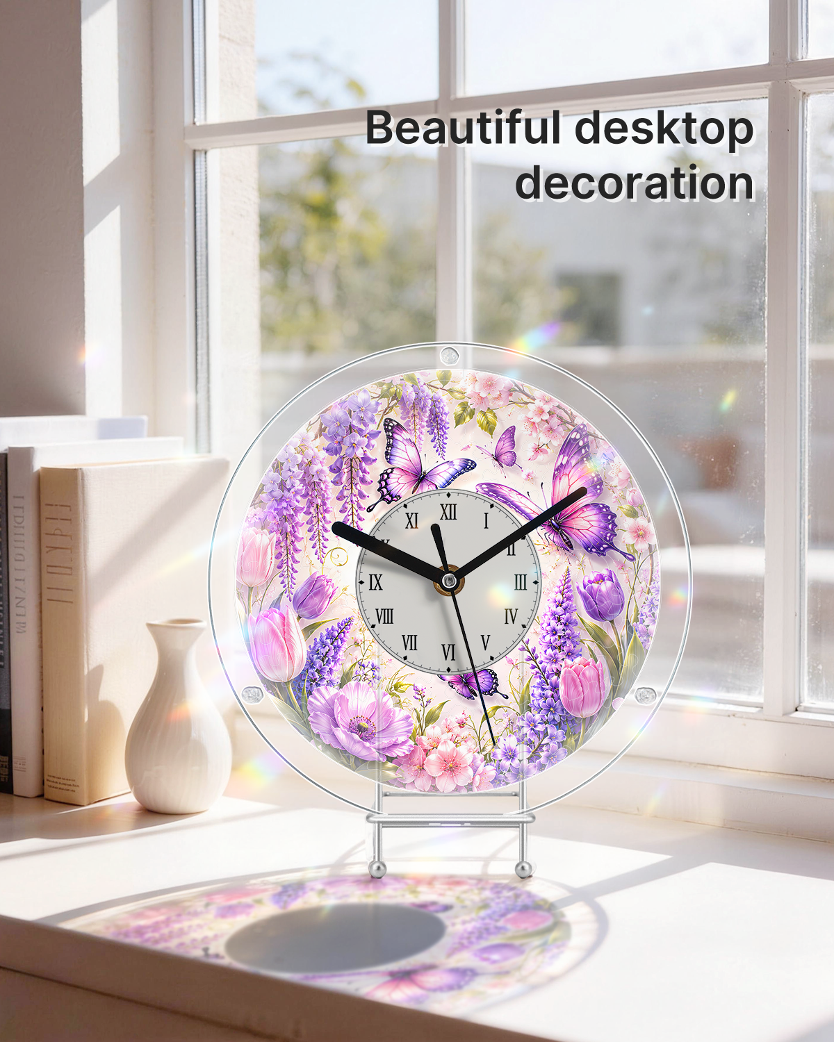 DIY Acrylpuzzle-Uhr Bausatz - Lila Glyzinien Schmetterlinge