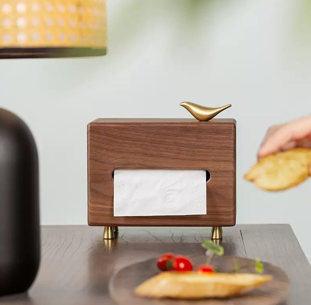 Copper Bird Wooden Tissue Box