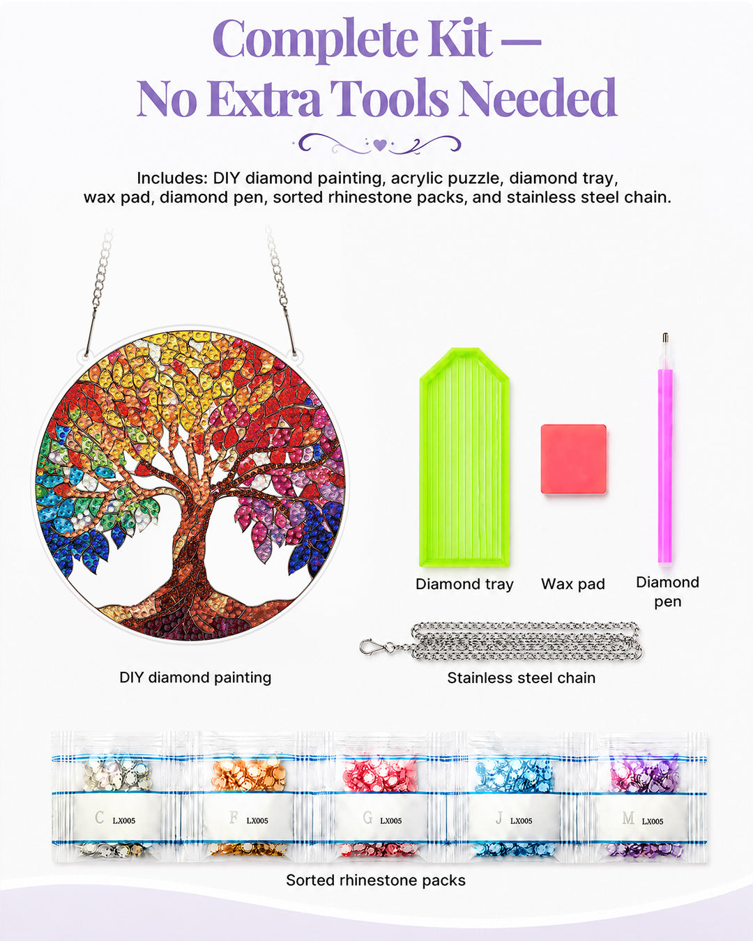 5D DIY Diamond Painting Suncatcher Kit - Rainbow Tree of Life