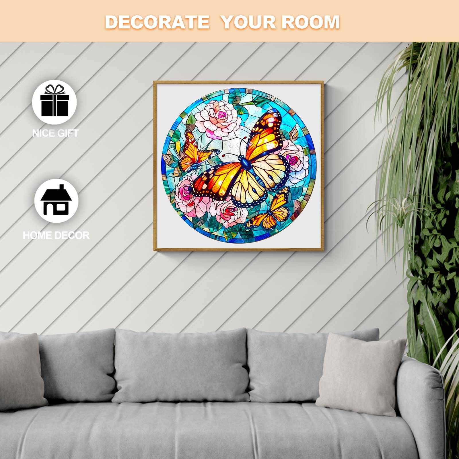 Colorful stained glass butterfly wall art, perfect for home decor and a thoughtful gift.