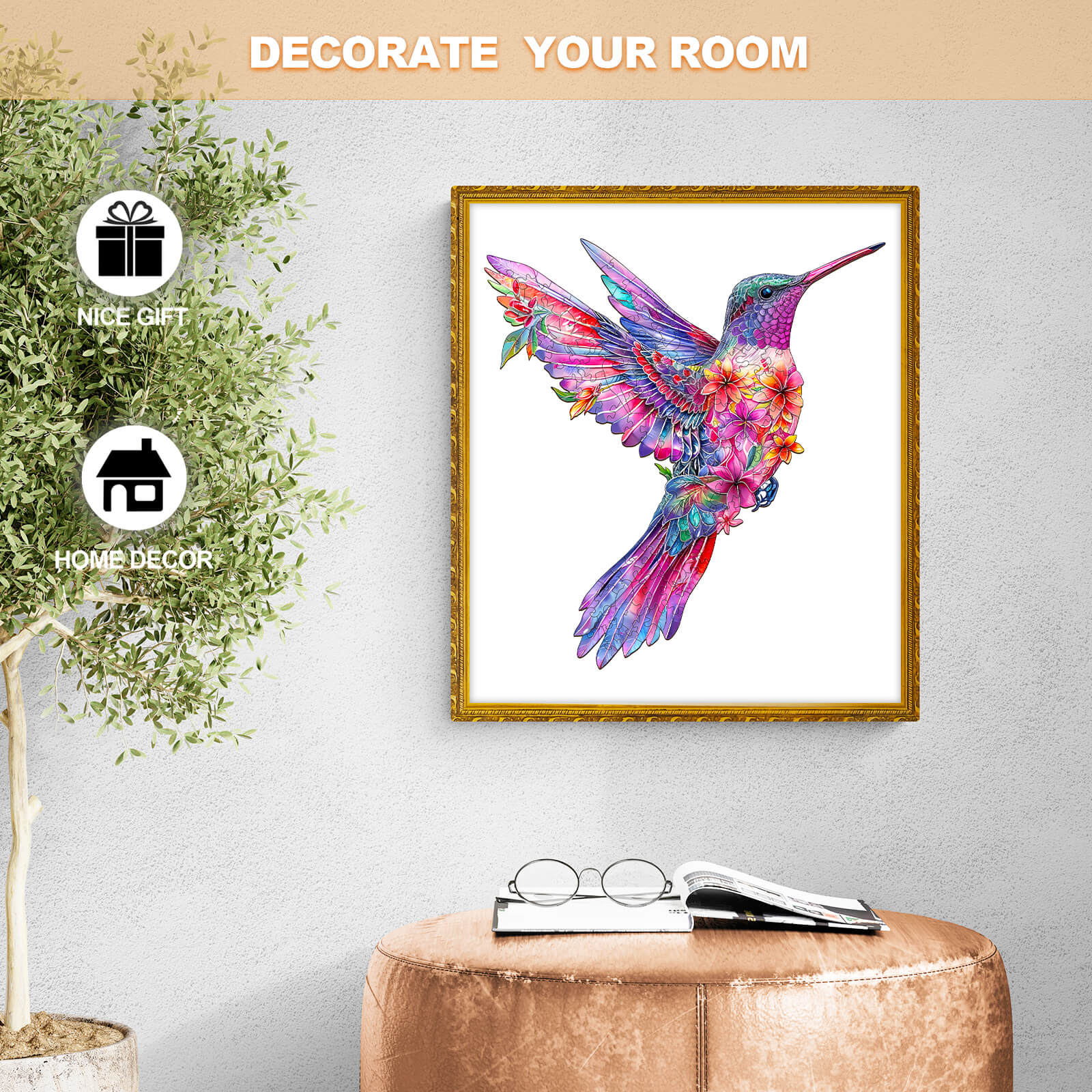 Colorful hummingbird wall art for home decor, perfect for gifting and enhancing your room's atmosphere.
